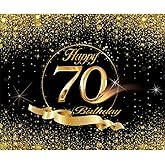 70th Birthday Backdrop Banner 10x8ft Men Black Gold 70th Birthday Decoration Background Men Women Bday Party Celebration Photos Cheers to 70 Years Old Party Backdrop