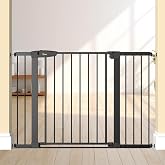Baby Gate for Indoor Stairs &amp; Doorways: Wide Expandable 27.9-46.1" Metal Safety Gate - Toddler Pets 30" Tall Dog Gate with Easy Install Pressure Mount Dual Lock &amp; 2-Way Swing, Black.