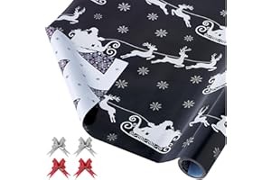 EWES Blue Christmas Wrapping Paper Rolls Set, Matte Patterns with Santa,Sleigh,reindeer,snowflake,Christmas Tree,Heavy Duty Premium Gift Wrap from North Pole,Silver Reversible, Total 28.5sq.ft