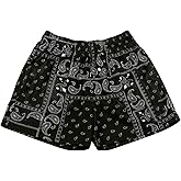 MECH-ENG Mens Paisley Shorts Graphic Bandana Shorts Retro Running Boxing Mesh Boho Drawstring(Black X-Large)