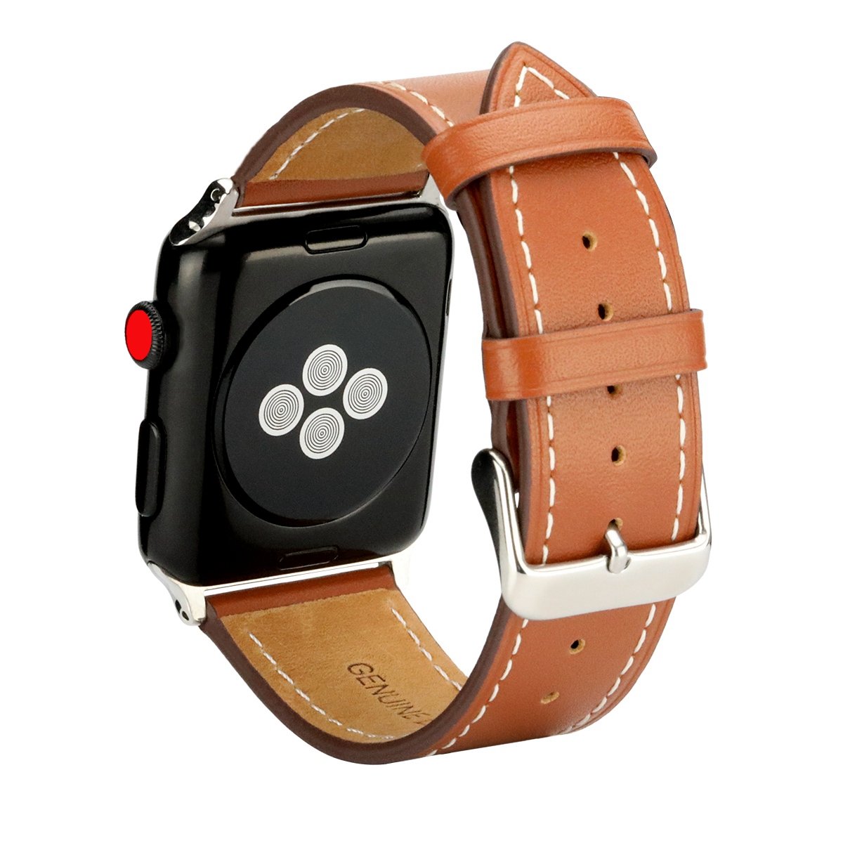 For Apple Watch Band 38mm,OMO Genuine Leather Iwatch Band Replacement Strap with Buckle Adapters for Apple Watch Series 3 Series 2 Series 1 Sport Edition 38mm Brown
