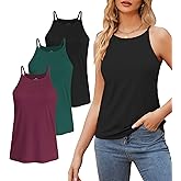 Degkim High Neck Tank Top for Women Camisole Trendy Sleeveless Shirts Loose Fit Cami Tanks 3 Pack