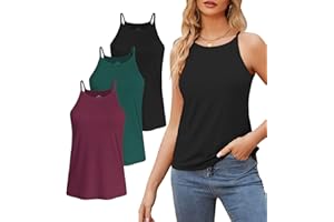 Degkim Tank Top for Women Camisole Trendy Sleeveless Shirts High NeckTanks Loose Fit 3 Pack