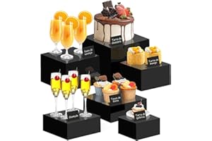 6 Pcs Buffet Risers with Mini Sign and Marker, Food Display Stands for Buffet Table Party Catering Dessert Jewelry Collectibl