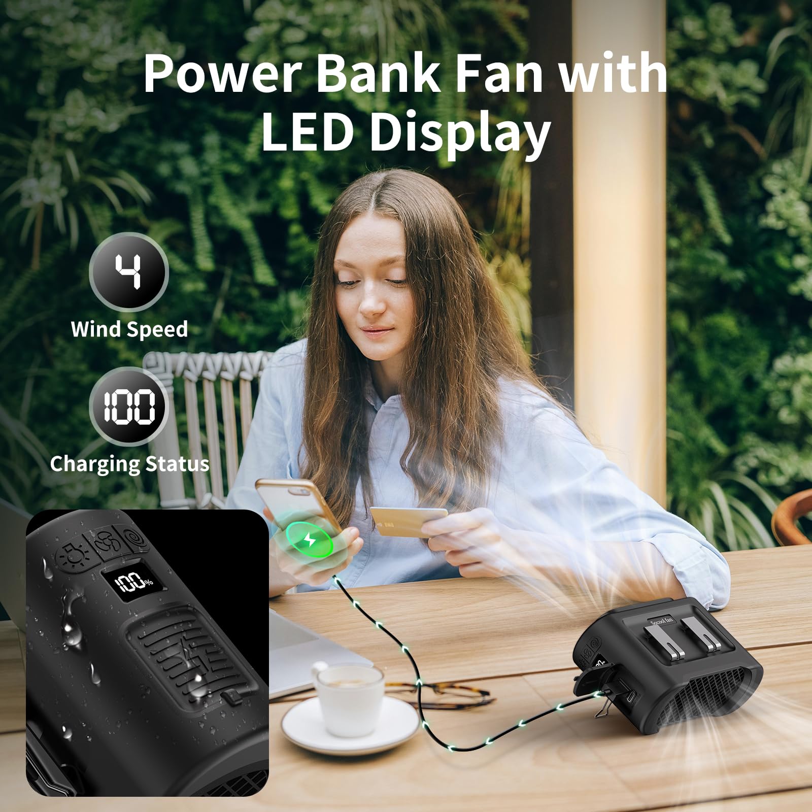 Socool 14500mAh Portable Waist Fan Clip on Wearable Belt Rechargeable Personal Fan, Dual Air Outlet, 40Hrs Cooling 5-Speed Battery Operated Fans with Light, Neck Fan Hanging for Outdoor Camping Travel