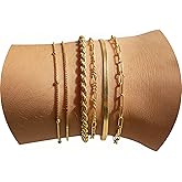 14K Gold Plated Bracelets for Women - Stackable Dainty Layered Bracelet Set - Adjustable Gold Chain Bracelets for Girls