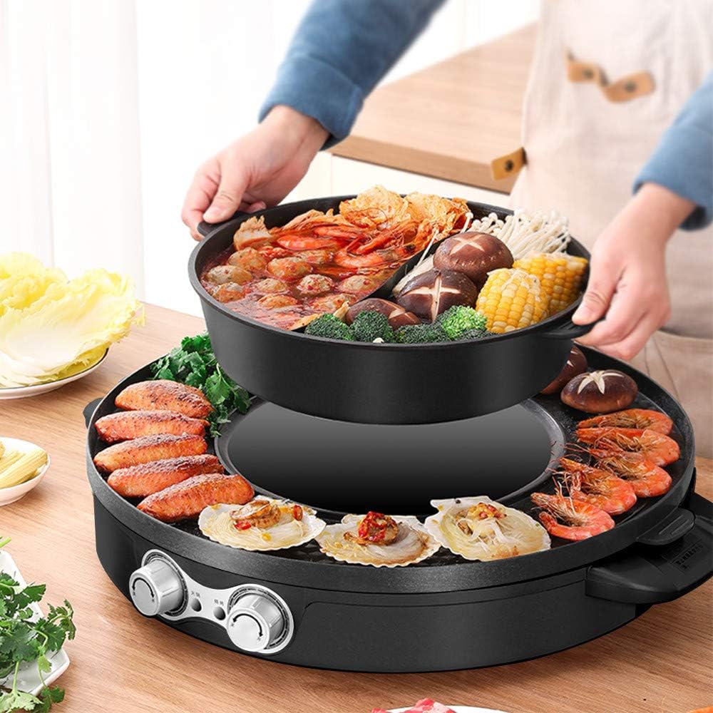 Kacsoo Hot Pot Cooker Electric Grill 2200W 2 in 1Double Pot Multi