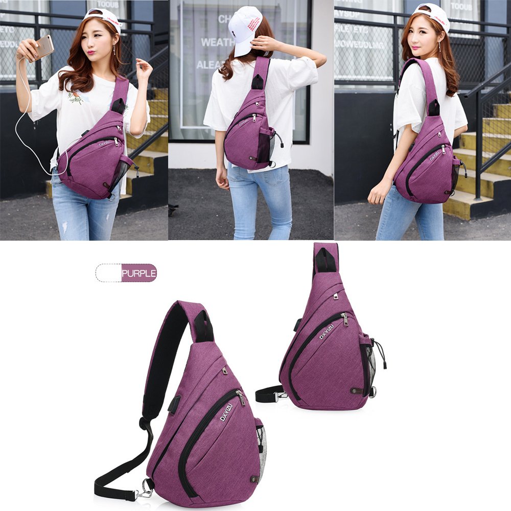 Zaino Monospalla SINOKAL Borsa Monospalla per Uomini Donne Tela Petto Spalla Marsupio Messaggero Zaini con Porta di Ricarica per Sport Outdoor Palestra Viaggi Trekking (Viola)