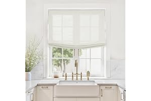 TWOPAGES Relaxed Roman Shade, Soft Fold Linen Blackout Cordless Window Shade for Indoor Windows Kitchen Living Room Bedroom