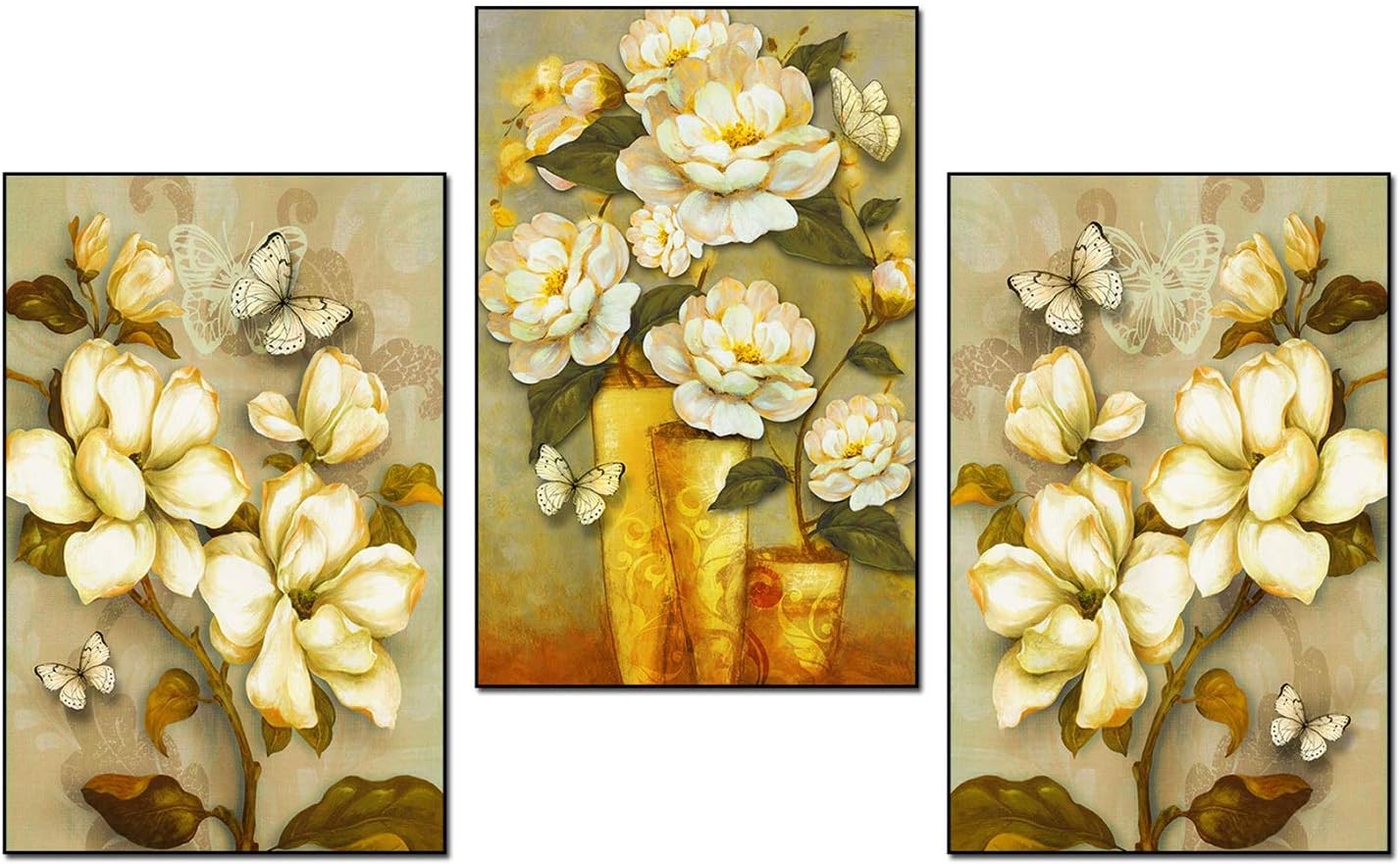 ANIUHL Magnolia Floral Wall Art Canvas Print Poster Retro Rustic Style Oil Paintings Flowers Artwork Decor for Living Room Bedroom Nursery Office(Set of 3 Unframed, 12x16 inches)