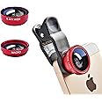 3 in 1 Cell Phone Camera Lens Kit Wide Angle Macro Fisheye Lens Universal for Smart Phones iPhone Samsung Android(Red)