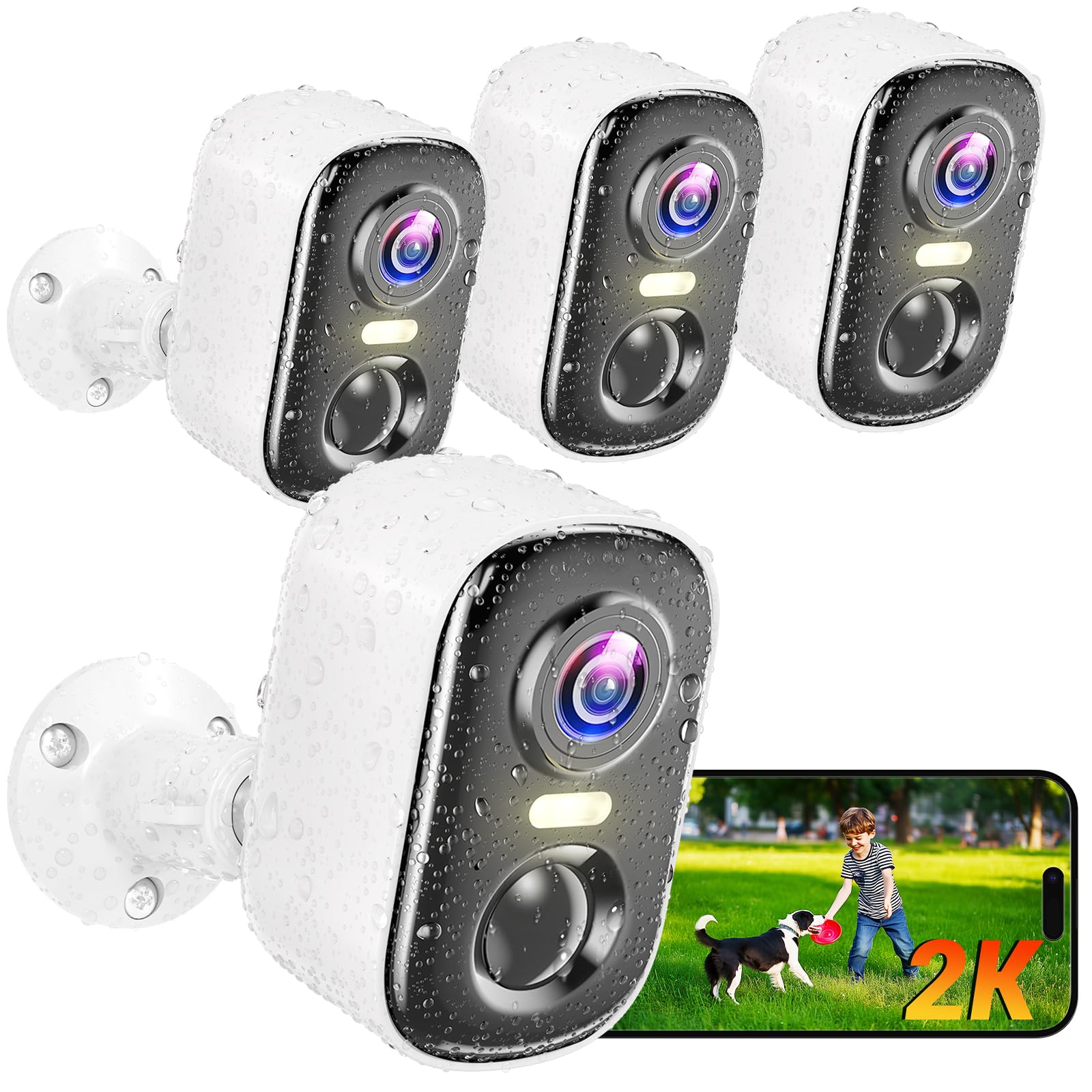 Photo 1 of Outdoor Security Camera Wireless, 2K Battery Powered WiFi Cameras for Home Security with AI Motion Detection, Color Night Vision, Siren Alarm, 2-Way Talk, IP66 Waterproof, Cloud/SD Storage (4 Pack)