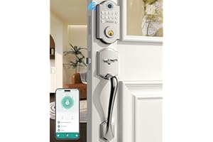 Keyless Fingerprint Door Lock Set: HEANTLE WiFi Front Door Lock with Handles - Alexa Smart Electronic Digital Keypad Deadbolt Sets App Remote Control Auto Satin Nickel