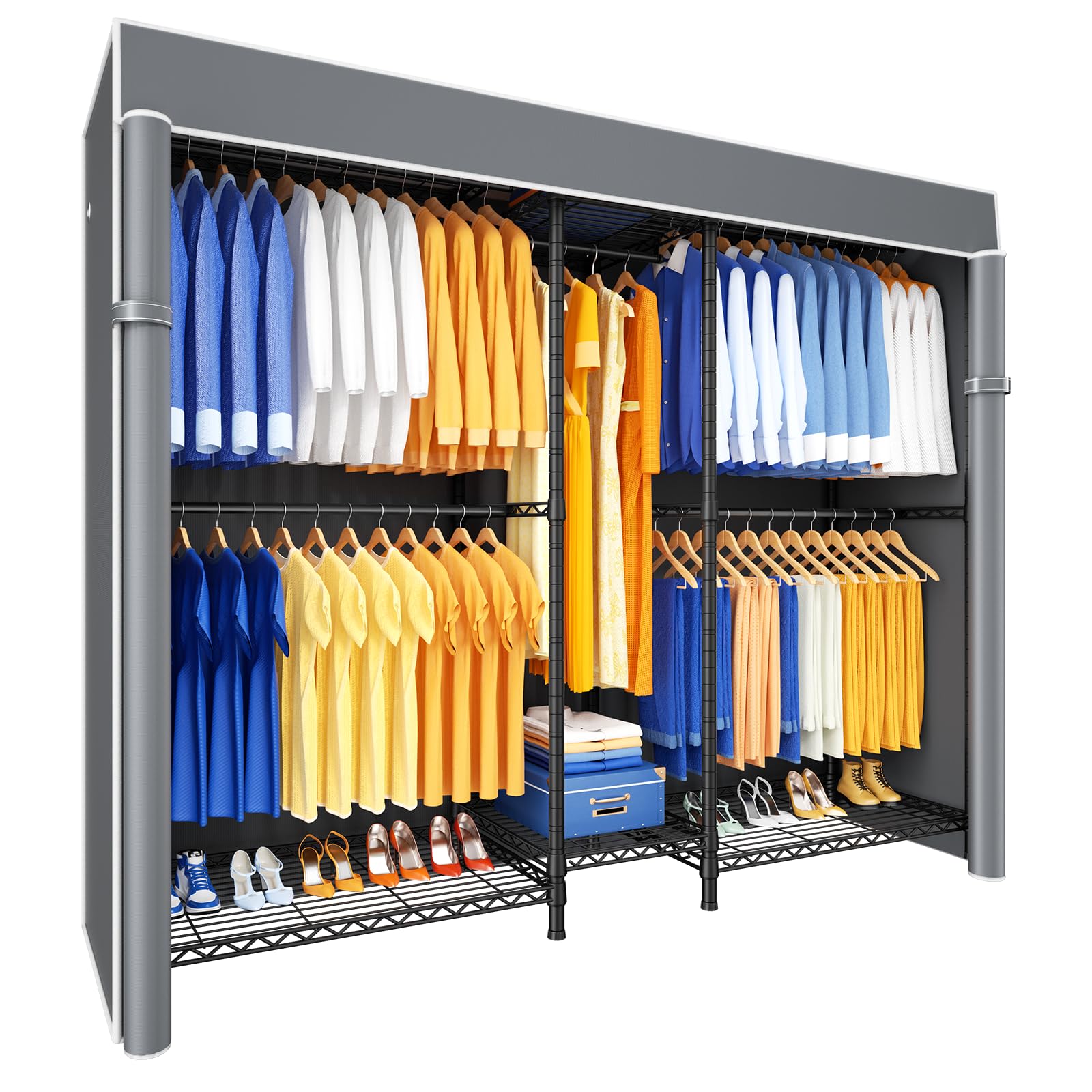 Photo 1 of ***missing parts  Ulif E12C Heavy Duty Closet Organizer System?Freestanding Clothing Racks for Hanging Clothes?Adjustable Garment Rack 71" W x 16" D x 76.5" H Hold 960 lbs?Black Clothing Rack with Grey Dustproof Cover