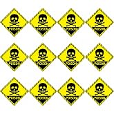 Poison Skull Crossbones Stickers, 4 Inch Hazard Warning Labels, 12 Pack | Waterproof Vinyl Safety Labels for Chemical Storage, Drums, Cabinets, Halloween Haunted House & Spooky Lab Props