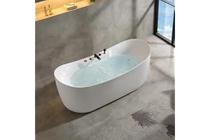 WhirlWell 71x31.5 in. Freestanding Whirlpool Bathtub with Central Drain, LED Light, Water Jets and Air Jets, UL Motor & Blowe