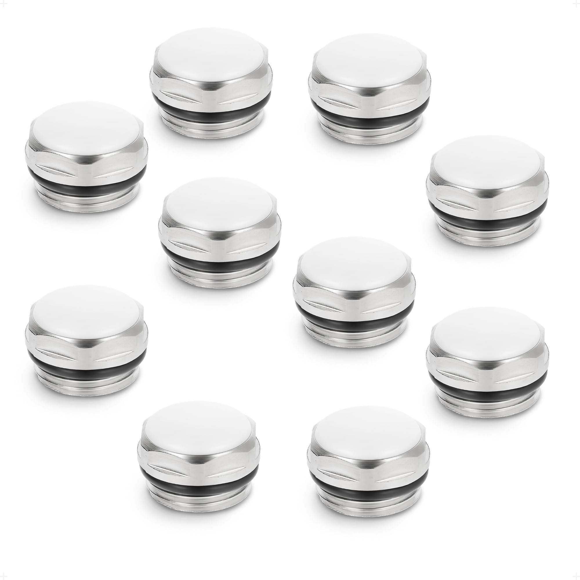 HYDROBIL Set of 10 Radiator Cover Plugs Pipe Fittings Stop End Cover Cap End Piece for Modern Radiators with O-Ring Seal 1/2 Inch BSP Male Thread Nickel-Plated Steel