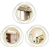 Cityelf 3 Set 13 inch Gold Circle Mirrors Wall Decor Iron Frame Wire Mirror Metal Circular Mirror Home Decor Hanging Mirrors for Room/Bedroom/Bathroom/Entryway