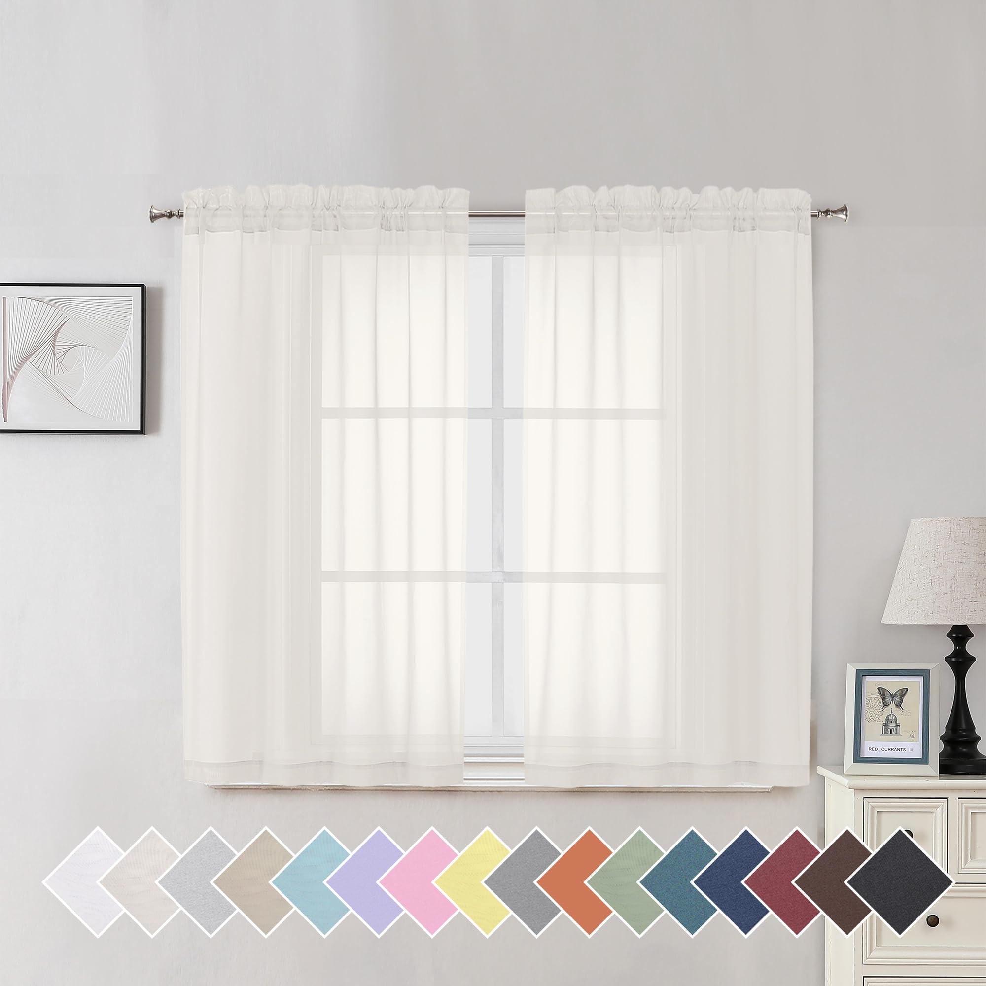 Photo 1 of Aiyufeng Ivory Sheer Curtains for Living Room 45 inch Length 2 Panels Set, Rod Pocket Semitransparent Balance Privacy & Light Vertical Sheer Drapes for Bedroom, W40 x L45
