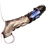 Reusable Vibrator Penis Sleeve with Cock Ring - 3.6 inch Black Clear Penis Extender Male Sex Toy,Ultra-Soft Penis Ring Sex To
