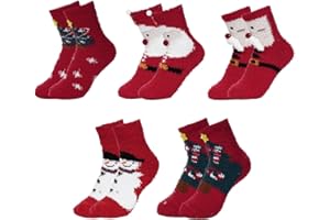 Nydotd 5 Pairs Christmas Fuzzy Socks for Women Girls Winter Cozy Fluffy Soft Winter Warm Sock for Gifts Thick Xmas Holiday So