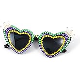 PANTIDE Mardi Gras Carnival Queen Sunglasses - Rhinestone Heart Shaped Sunglasses, Party Favors Glasses Accessories Gift