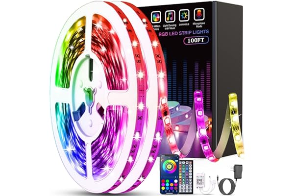 Tenmiro Led Lights for Bedroom 100ft(2 Rolls of 50ft) Smart Music Sync Color Changing LED Strip Lights with App and Remote Co