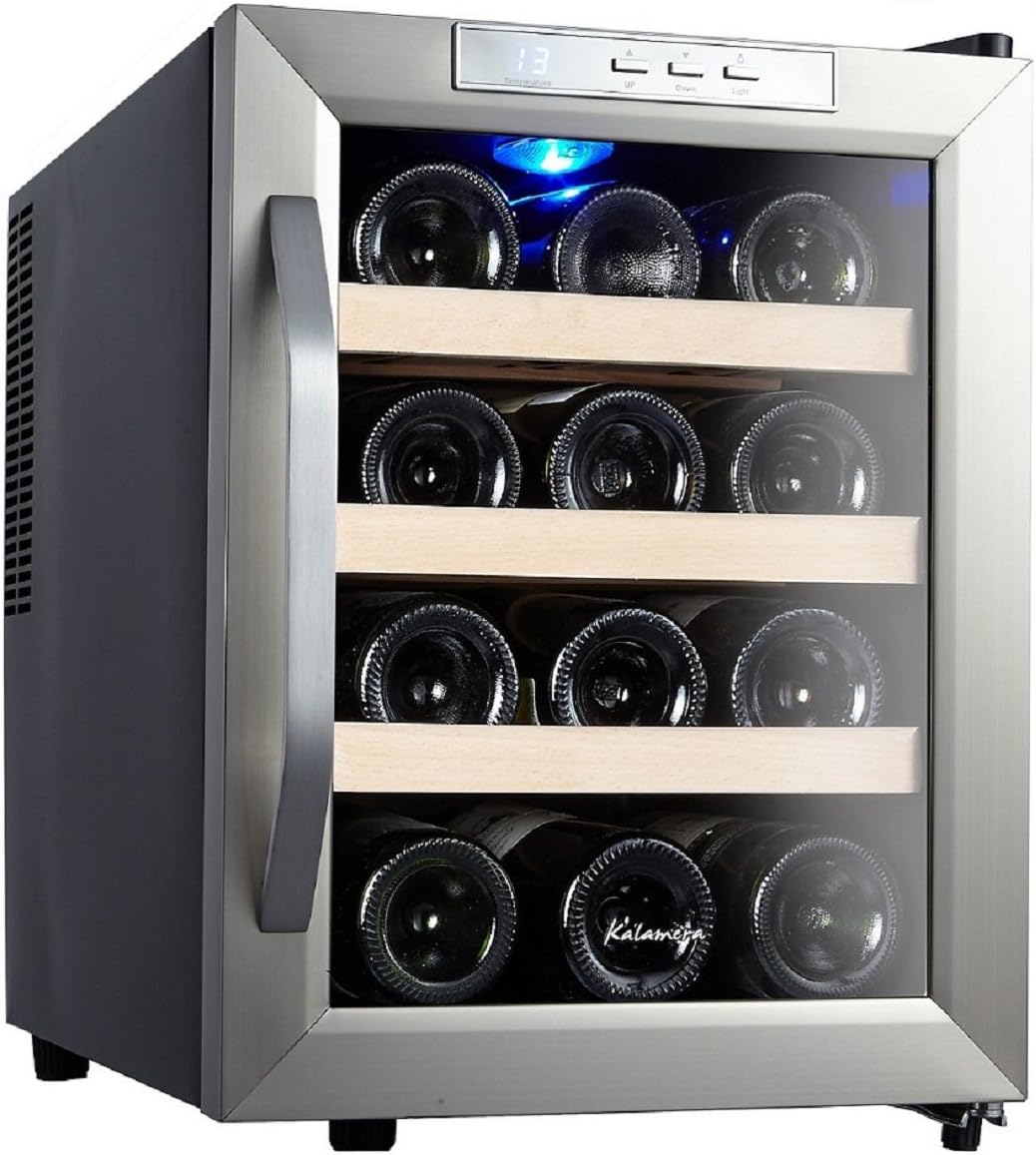 Kalamera KR-12ASS Edelstahl Weinkuehlschrank 33 Liter 12 Flasche Weinklimakuehschrank Minibar Freistehend Temperaturzonen 8-18'C