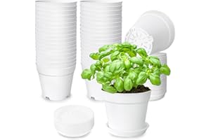 Anyumocz 36 Pcs White Nursery Pots,4" Plastic Plant Pots for Seeding,Small Planters with Drainage Holes and Tray for Flowers,Succulent,Nursery,Home Garden,Indoor