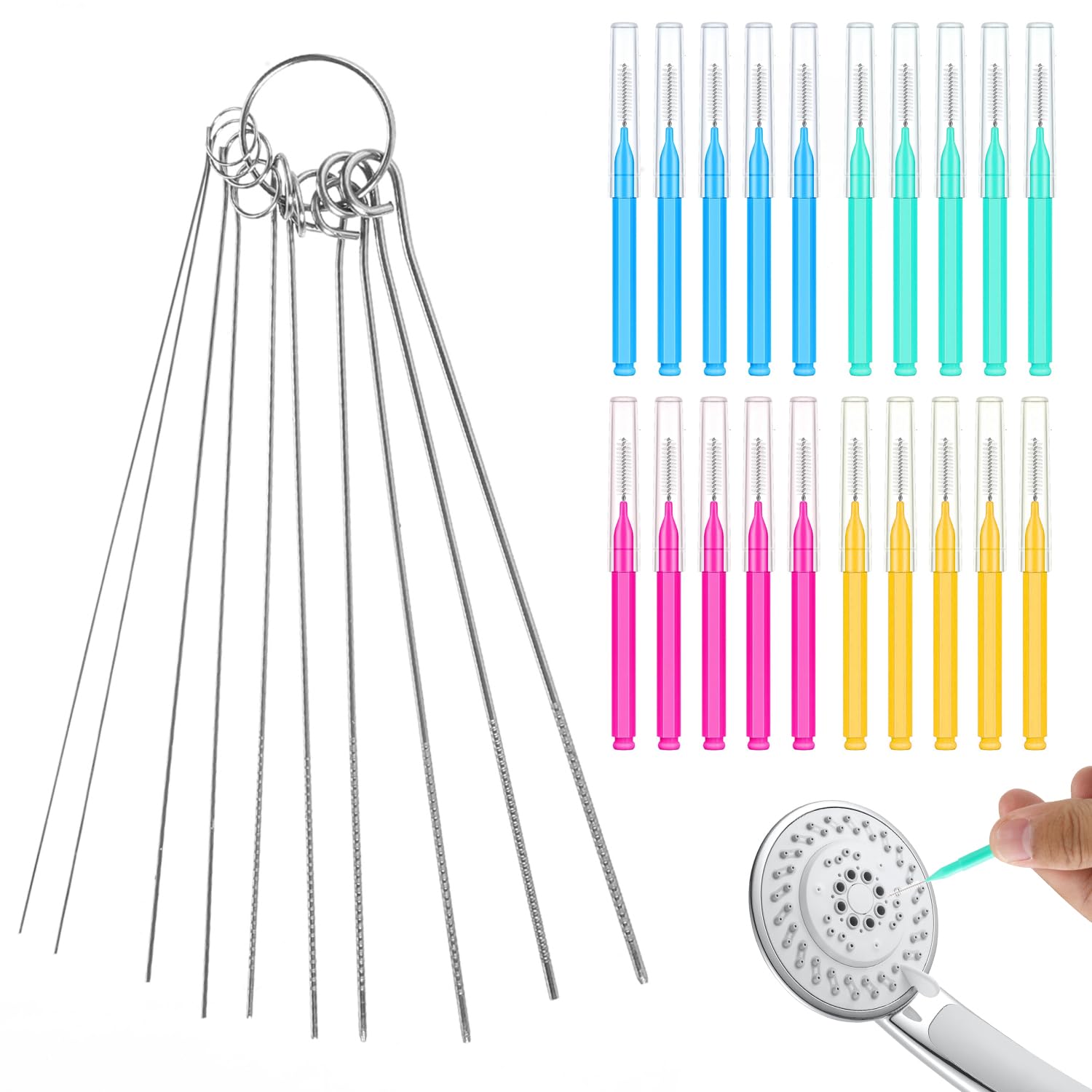 Photo 1 of 30 PCS Shower Head Cleaning Brush Shower Head Cleaner Picks for Small Hole Showerhead Cleaning Brushes Nozzle Unclogger for Household Bathroom