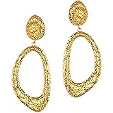 Frigotine Chunky Gold Silver Hoop Dangle Drop Earrings for Woman, Trendy Statement Geometric Large Circle Earing Dangling Prom Party Fashion Jewelry Gifts