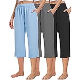 Kivdol 3 Pack Women's Capri Sweatpants, Cozy Wide Legs Cropped Capri with Pockets, Lounge Jogger Pants Workout Yoga Capris