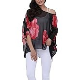 Nicetage Boho Top Sheer Dressy Blouse Chiffon Blouses for Women Sheer Poncho Flowy Batwing Tops Cruise Wear