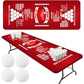 Moukeren 6ft Cup Table Tennis Game Tablecloth Set with 4 Pcs Balls | Elastic Edged, Cup Toss Rectangle Cover, Sport Game Day Tailgate Party Decorations for Backyard Bar Pub Club Supplies