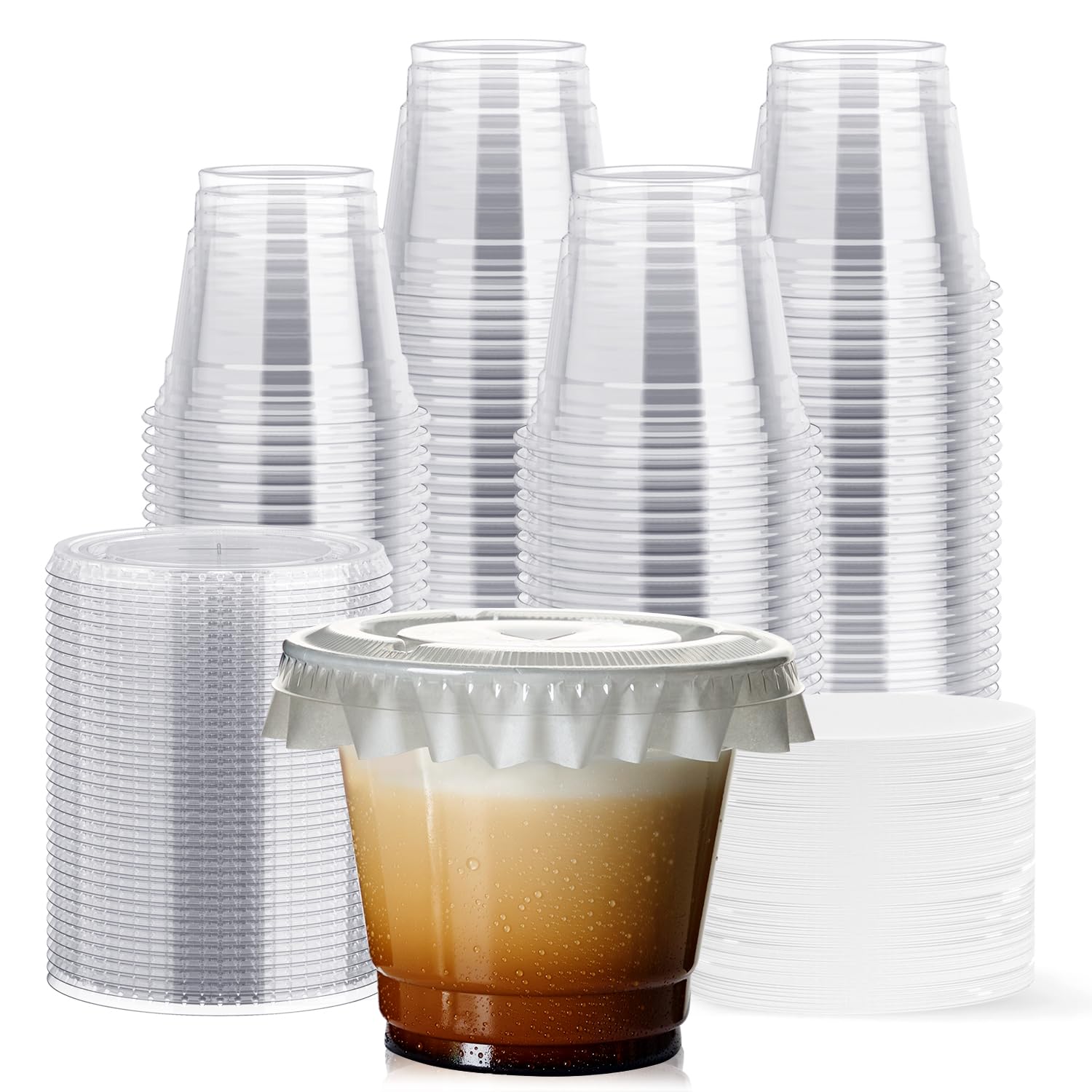Photo 1 of JOLLY CHEF 200 Sets 9 oz Clear Plastic Cups with Flat Lids, and Paper Lid Liners, 9 Ounce Plastic Cups with Flat Lids for Parfait, Snacks, Fruit, Pudding