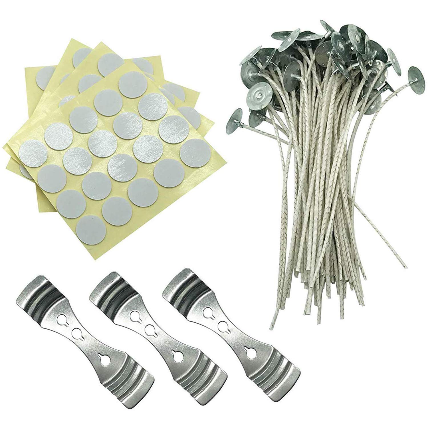 MILIVIXAY Candle Wick Bundle: 100 Candle Wicks, 100 Stickers and 3 Wick Holders - Easy Positioning - Wicks Coated With Natural Soy Wax, Cotton Threads Woven with Paper - Contains No Zinc, Lead or Othe