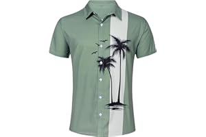 ACOCOPY Men's Hawaiian Shirt Casual Short Sleeves Button Up Shirt Palm Tree Print Tropical Beach Vacation Chemise Homme M-2XL