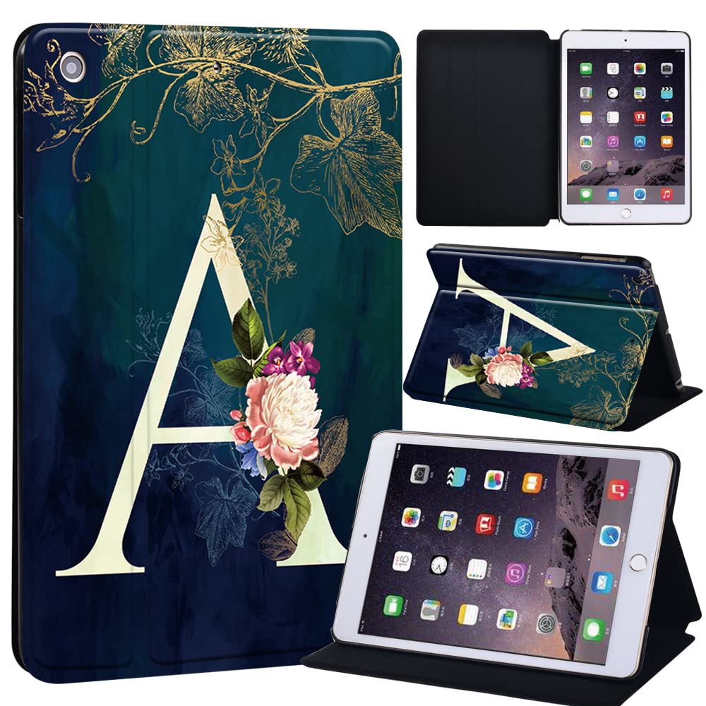 initial letter Printed Case for iPad Mini 1/2/3, Lightweight Trifold Stand Case with Auto Sleep/Wake, Microfiber Lining, Hard Back Cover for iPad Mini 1/Mini 2/Mini 3 (initial letter A)