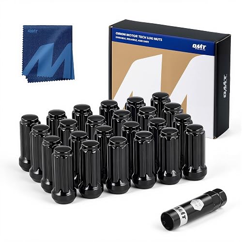 Orion Motor Tech M14x1.5 Lug Nuts Black with Spline Tuner, XL 2 inches Length Conical Wheel Nut, Compatible with Chevy GMC Ford Cadillac Lincoln SAAB Saturn Silverado 1500 Savana, Set of 24