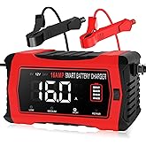 16-Amp Battery Charger, 12V 24V Lithium LiFePO4 Lead Acid Car Battery Charger 10-Stage Trickle Charger Smart Battery Maintain