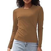 Cotton Long Sleeve Tee Shirts for Women Slim Fit Tshirts Basic Tops Tight Crewneck Layering Undershirts