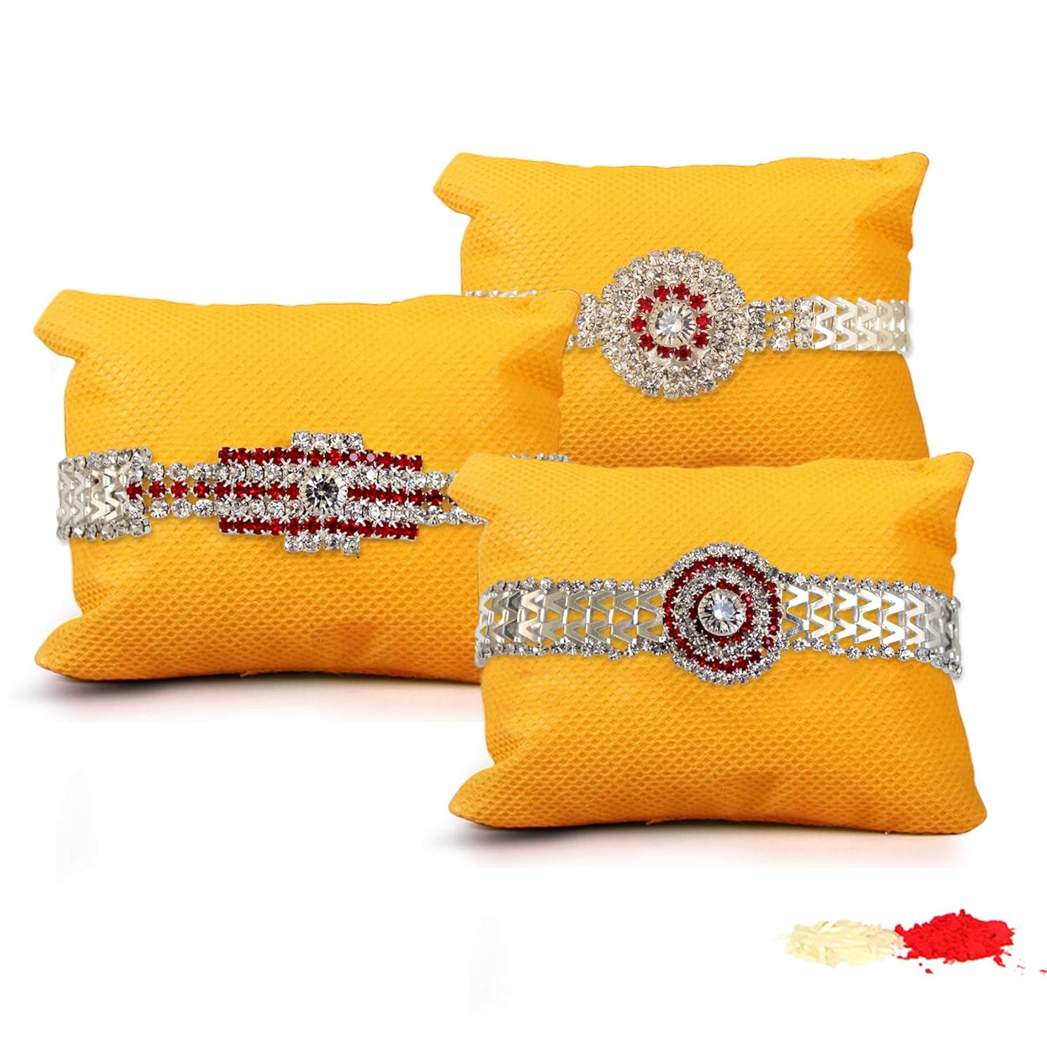 tied ribbons set of 3 rakhi with roli chawal pack for brother(men)