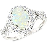 MAX + STONE Solid 10K Gold Oval Cut Gemstone Rings for Women | Anti Tarnishing Halo Birthstone Rings | Real 10kt Gold Cocktail Ring with Gift Box in Sizes 6 to 8