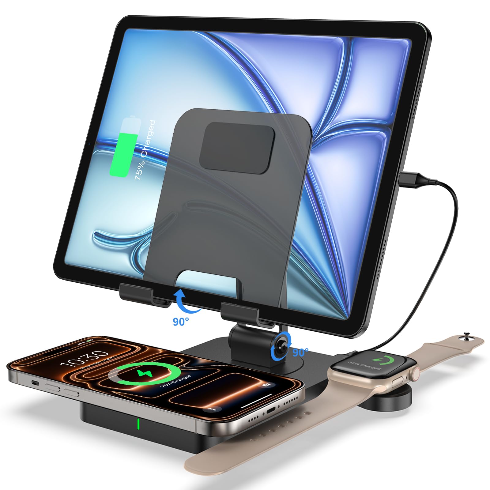 Charging Station for Apple, Wireless Charger for Apple iPhone 15/16/14/13, iPad Charging Station for iPad Mini, iWatch 10/9/Ultra 2, Air pods, Wireless Charging Dock for Apple Multiple Devices