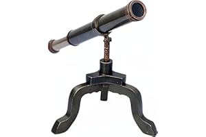 COLLECTIBLESBUY Antique Brass Spyglass Telescope – Handmade Nautical Pirate Decor with Mahogany Tripod Stand – Vintage Maritime Desk Collectible, 7.5 Inch
