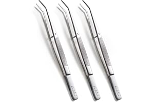 Beaditive 6-inch Sewing Machine Tweezers Set (3-PC) Serrated Bent Tips | Professional Grade, High Precision | Stainless Steel