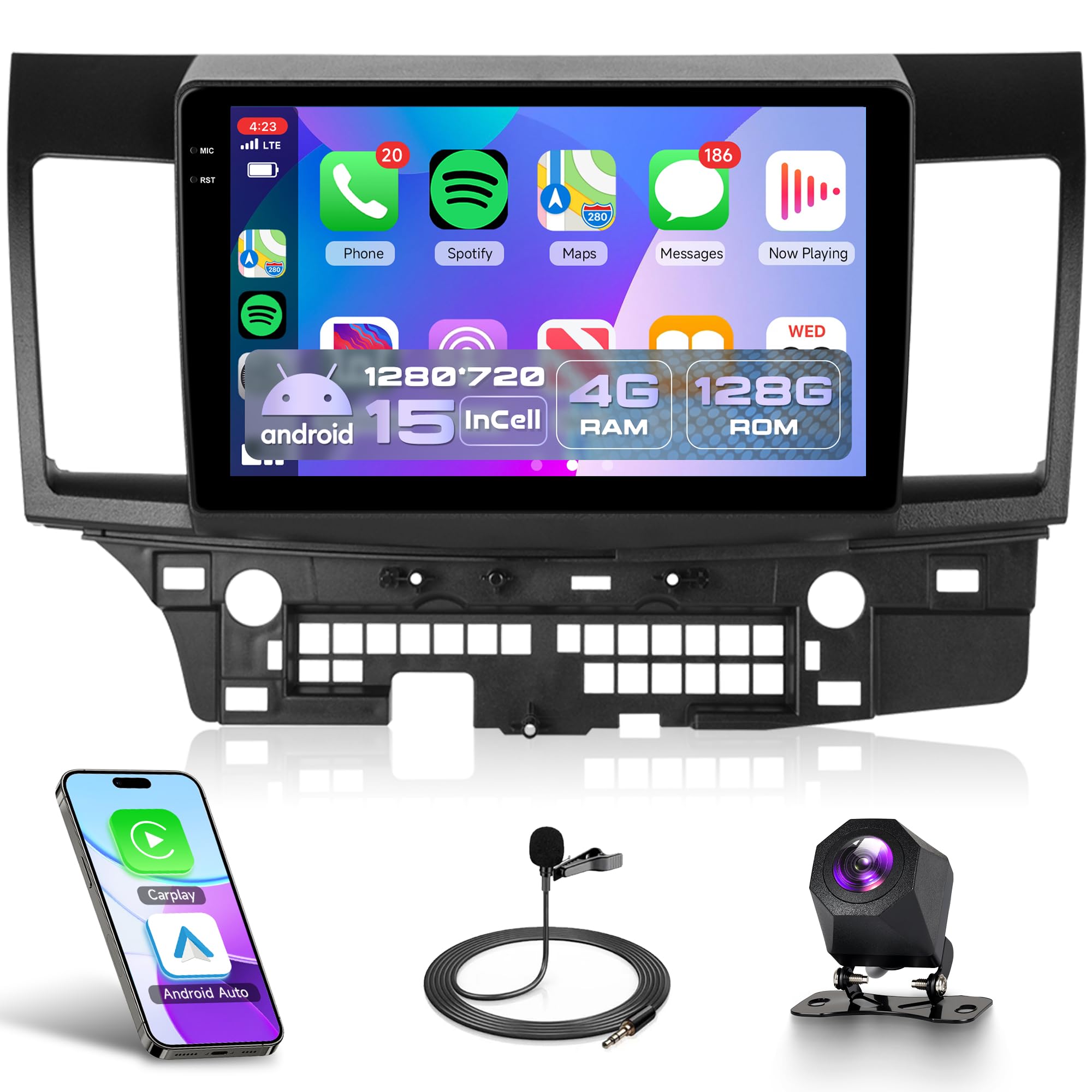 Photo 1 of 4Core 4G+128G Android 15 Car Stereo Radio for Mitsubishi Lancer 2008-2017, Rimoody Wireless Carplay Andorid auto Mirror Link 10'' INCELL Touchscreen GPS WiFi Bluetooth 5.0 FM/RDS EQ SWC Backup Camera