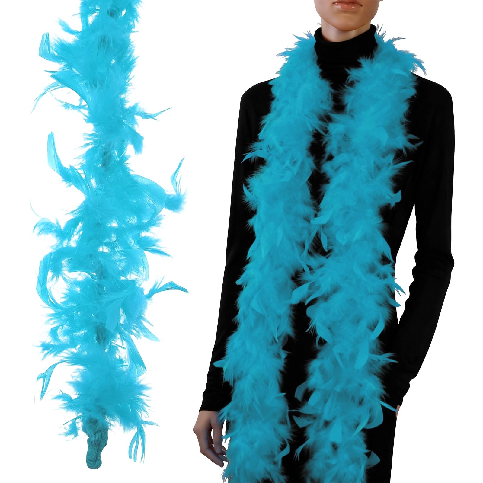PATIKIL 40g 2 Yards Feather Boa, Costume Turkey Chandelle Feathers Boa for Crafting Dancing Wedding Party Dress Up Christmas Decoration, Lake Blue