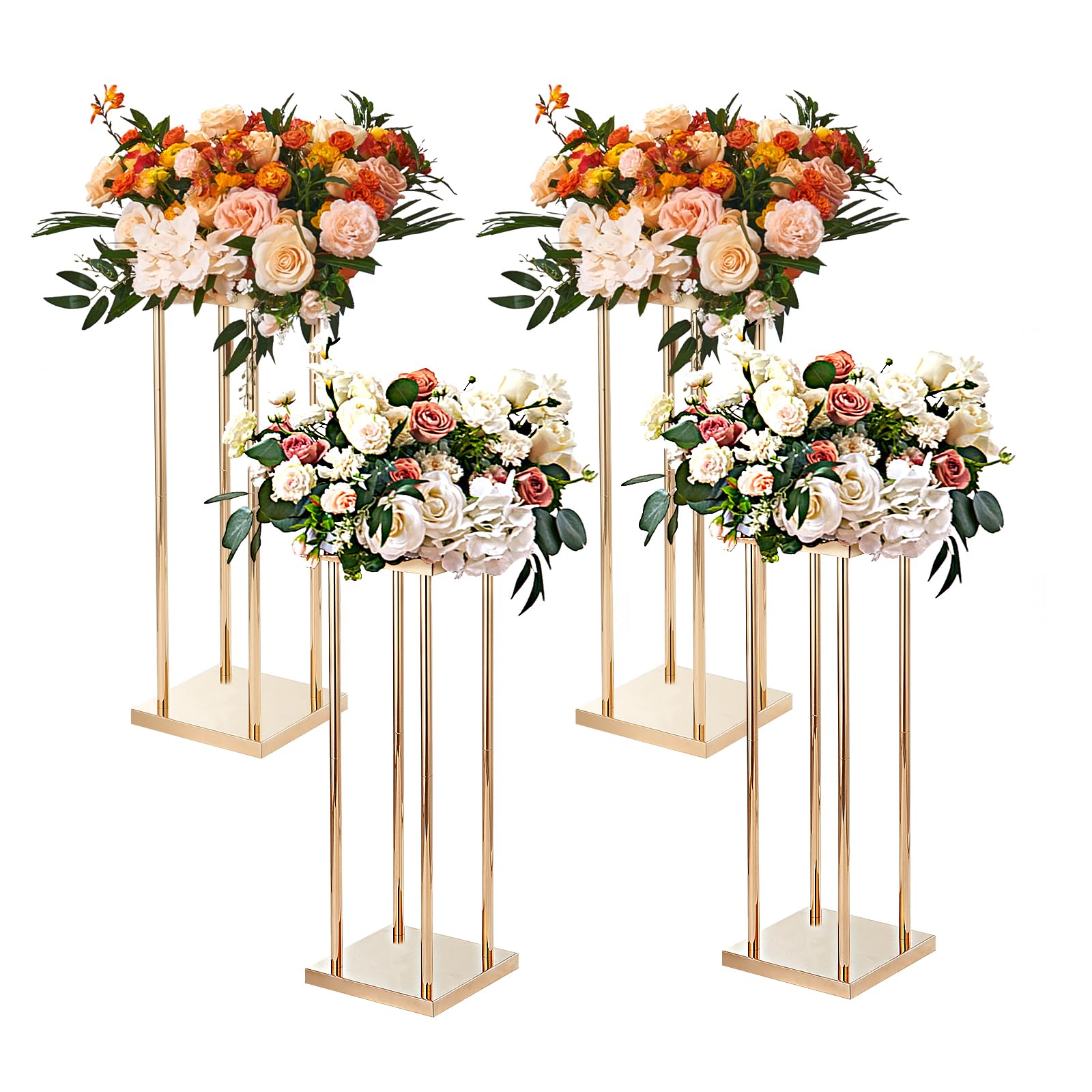 Photo 1 of VEVOR 4PCS Gold Metal Column Wedding Flower Stand, 31.5inch High with Metal Laminate, Vase Geometric Centerpiece Stands, Cylindrical Floral Display Rack for Events Reception, Party Road Leads