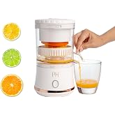 Paris Hilton Electric Citrus Juicer, Mini Portable Cordless Juicer with USB Rechargeable Base, One-Touch Button, Compact Lemon, Lime and Orange Juicer, White